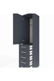 Hyperion Dolap Tek Raflı 5 Çekmeceli Tek Askılı 44x44x195 Antrasit-Antrasit