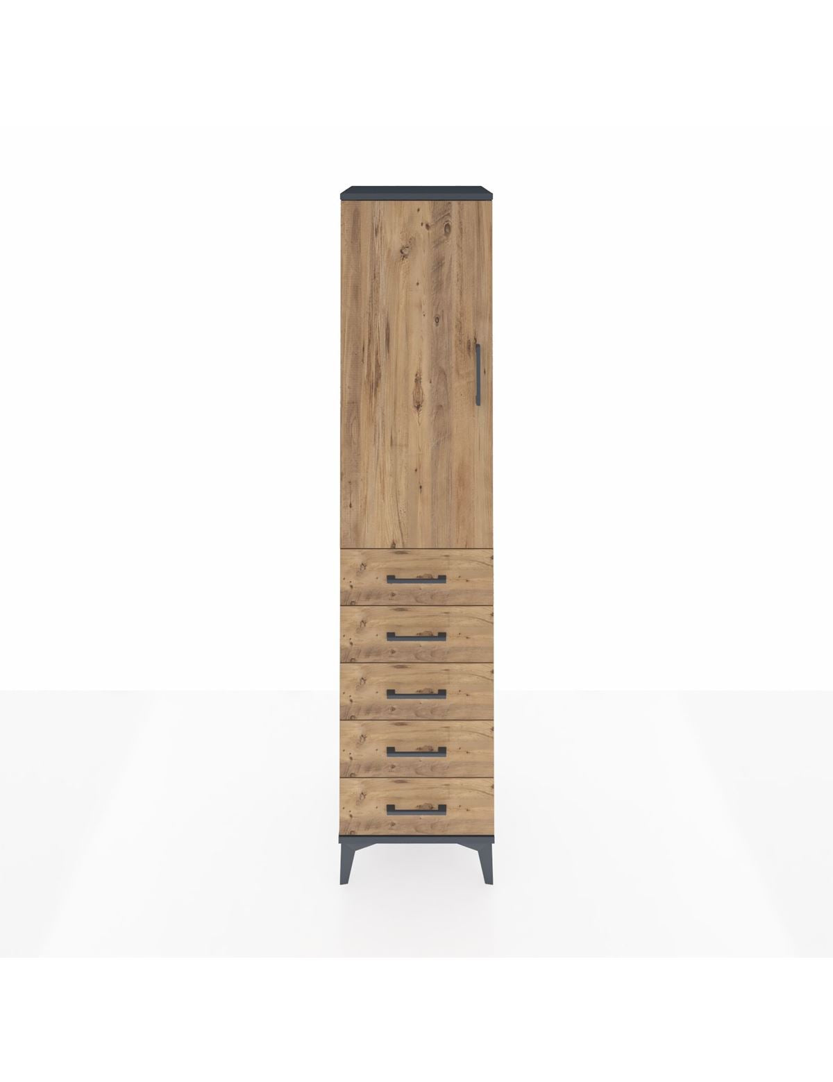 Hyperion Dolap Tek Raflı 5 Çekmeceli Tek Askılı 44x44x195 Antrasit-Çam