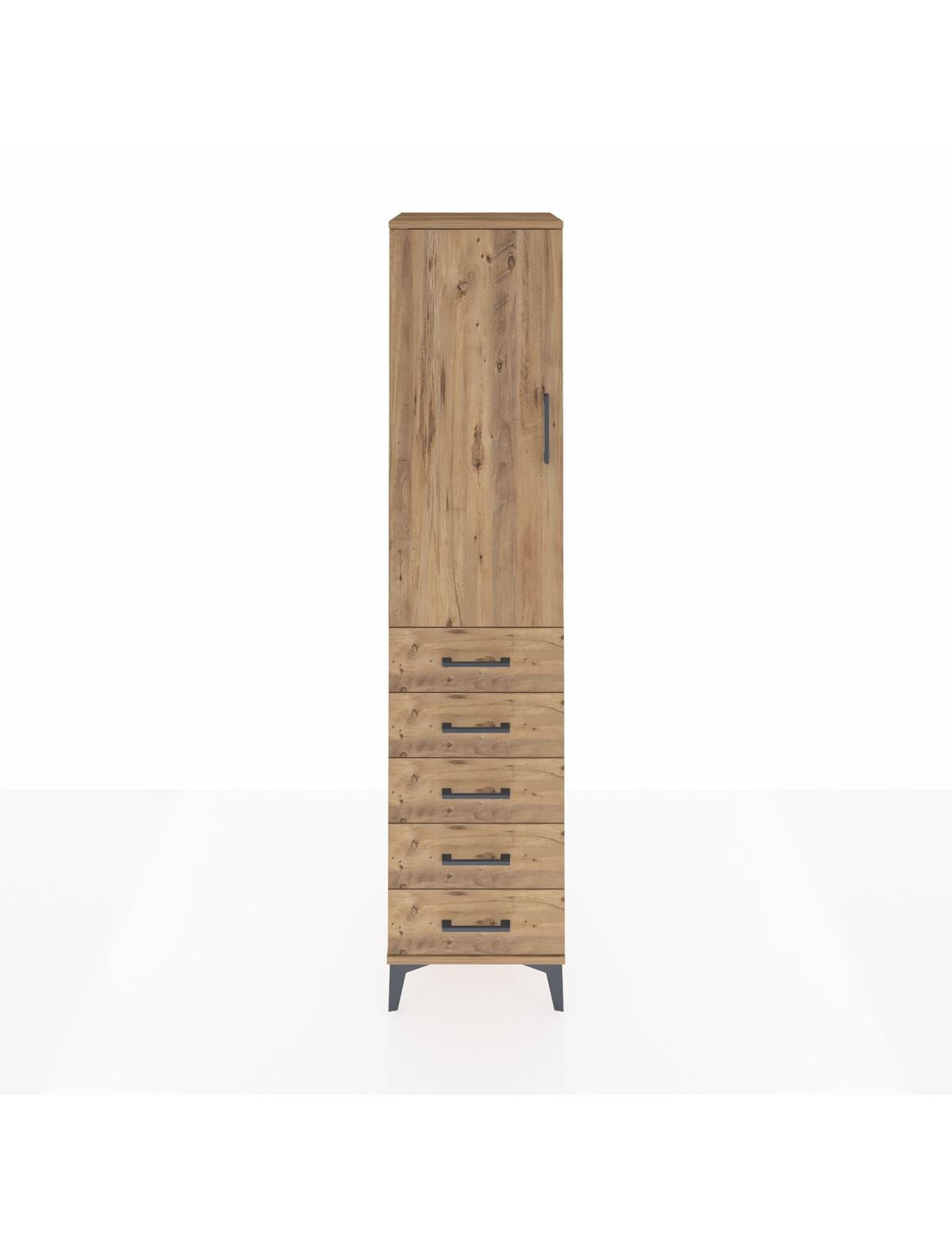 Hyperion Dolap Tek Raflı 5 Çekmeceli Tek Askılı 44x44x195 Çam-Çam