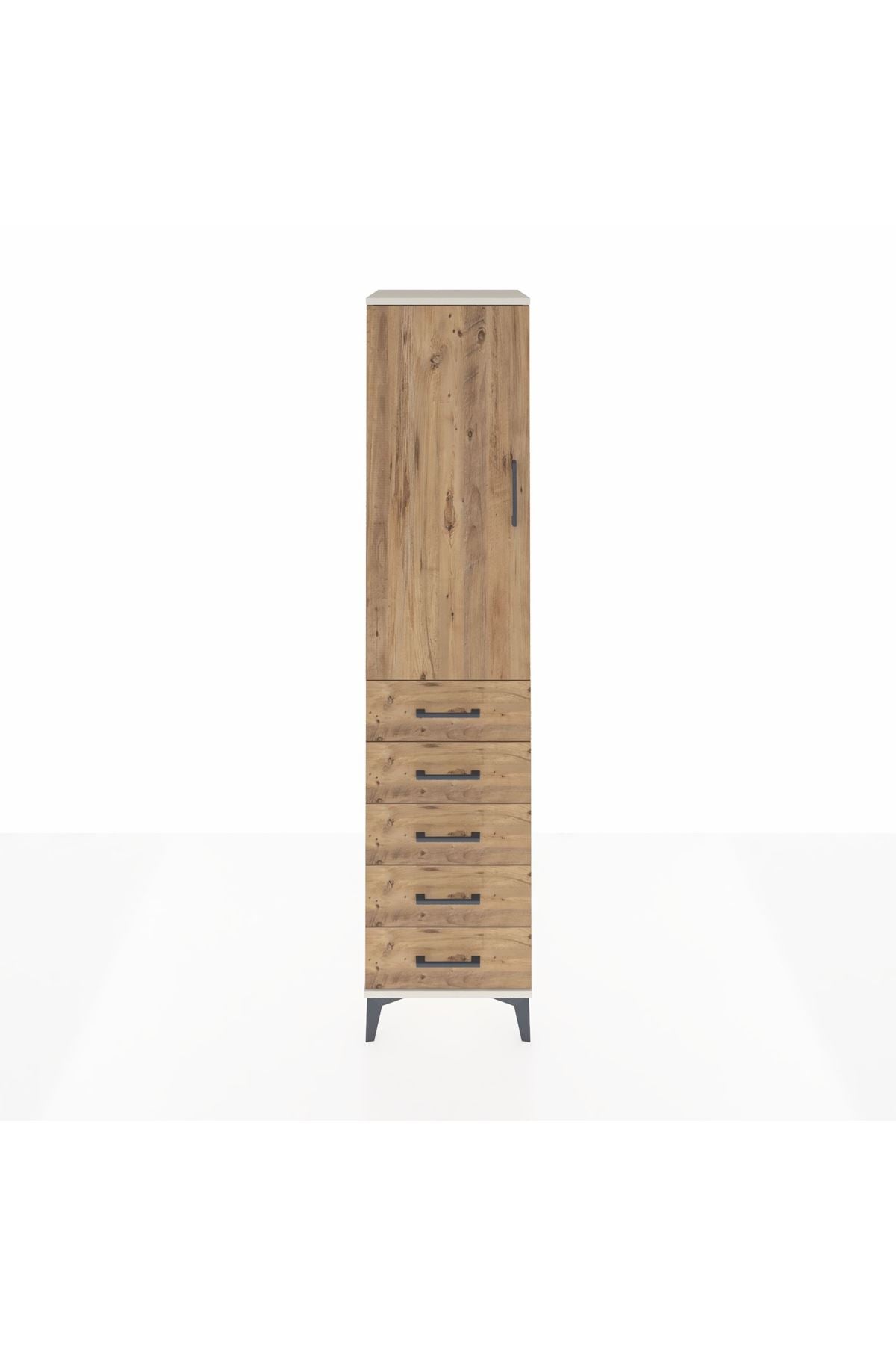 Hyperion Dolap 3 Raflı 5 Çekmeceli Tek Kapaklı 44x44x195 Aytaşı-Çam