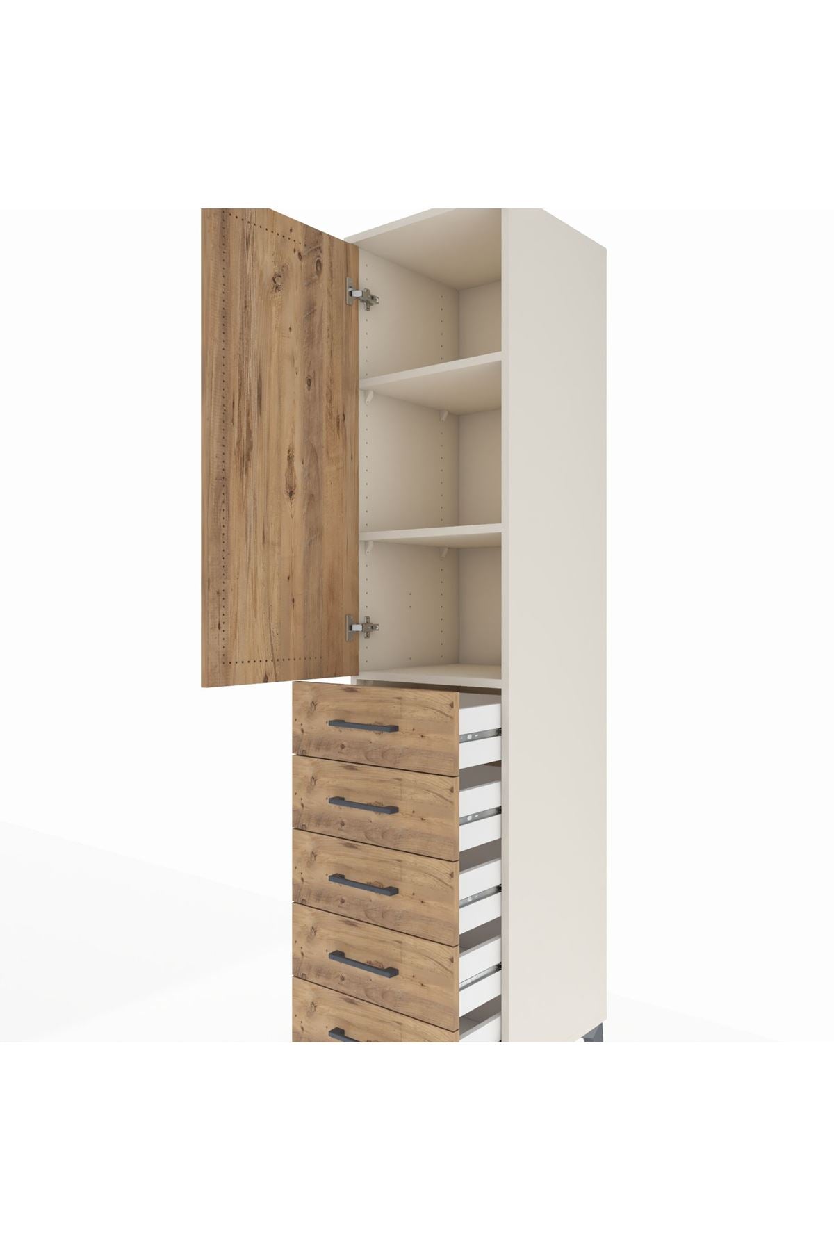 Hyperion Dolap 3 Raflı 5 Çekmeceli Tek Kapaklı 44x44x195 Aytaşı-Çam