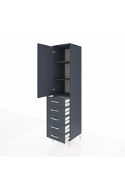 Hyperion Dolap 3 Raflı 5 Çekmeceli Tek Kapaklı 44x44x195 Antrasit-Antrasit