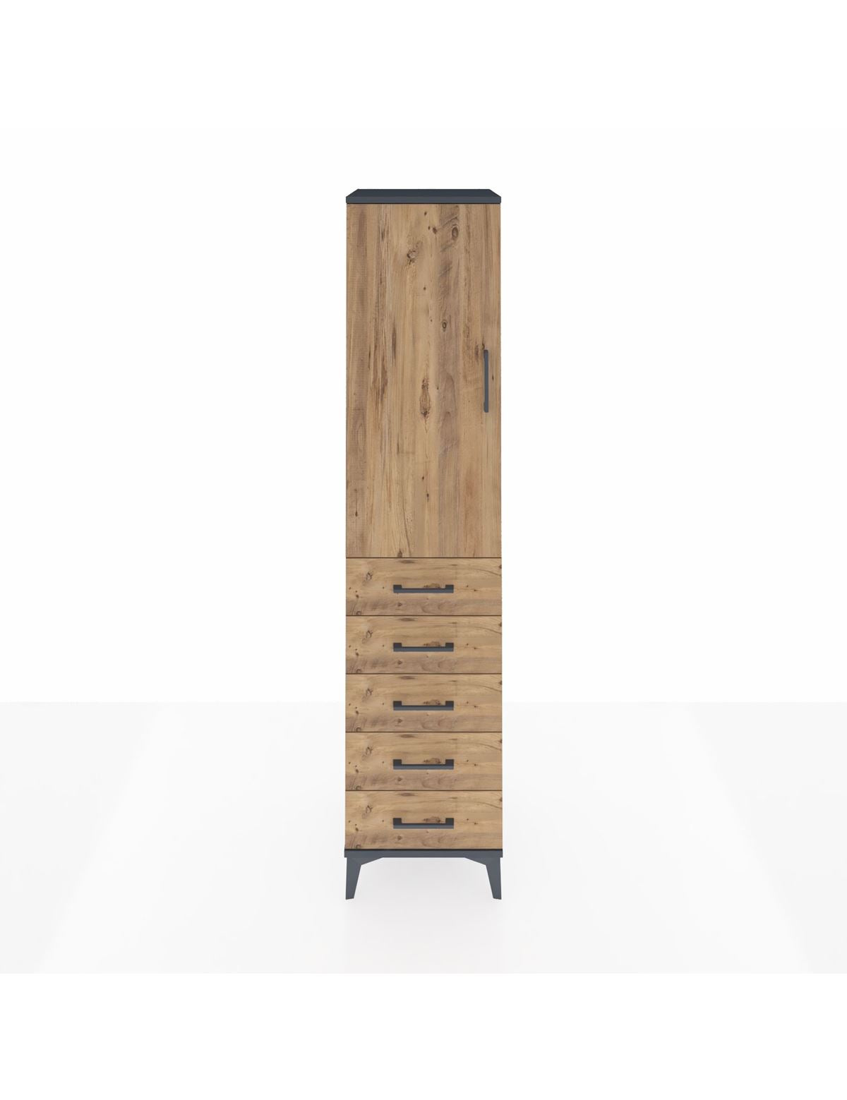 Hyperion Dolap 3 Raflı 5 Çekmeceli Tek Kapaklı 44x44x195 Antrasit-Çam