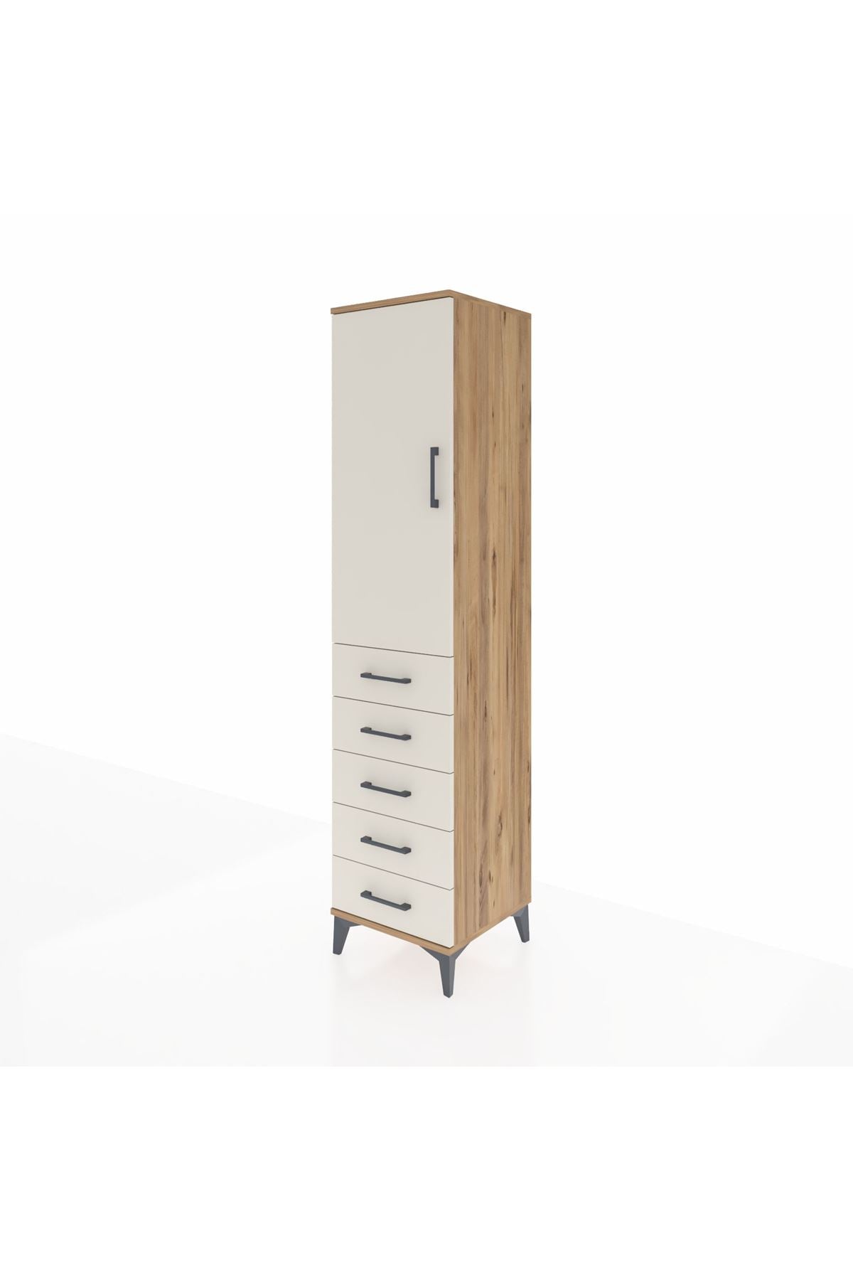 Hyperion Dolap 3 Raflı 5 Çekmeceli Tek Kapaklı 44x44x195 Çam-Aytaşı