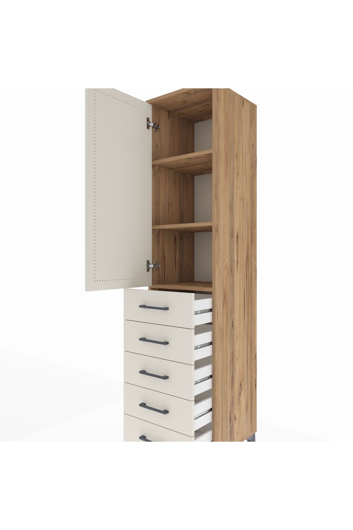 Hyperion Dolap 3 Raflı 5 Çekmeceli Tek Kapaklı 44x44x195 Çam-Aytaşı