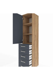 Hyperion Dolap 3 Raflı 5 Çekmeceli Tek Kapaklı 44x44x195 Çam-Antrasit