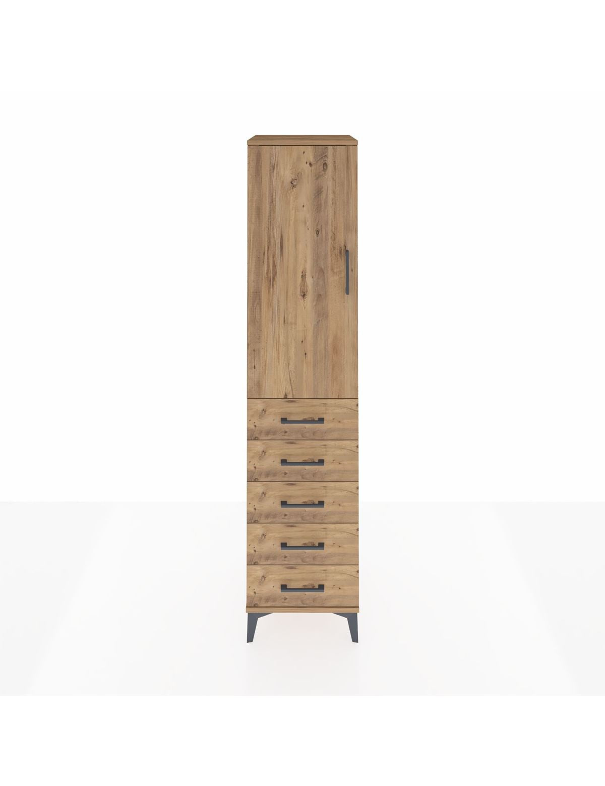 Hyperion Dolap 3 Raflı 5 Çekmeceli Tek Kapaklı 44x44x195 Çam-Çam