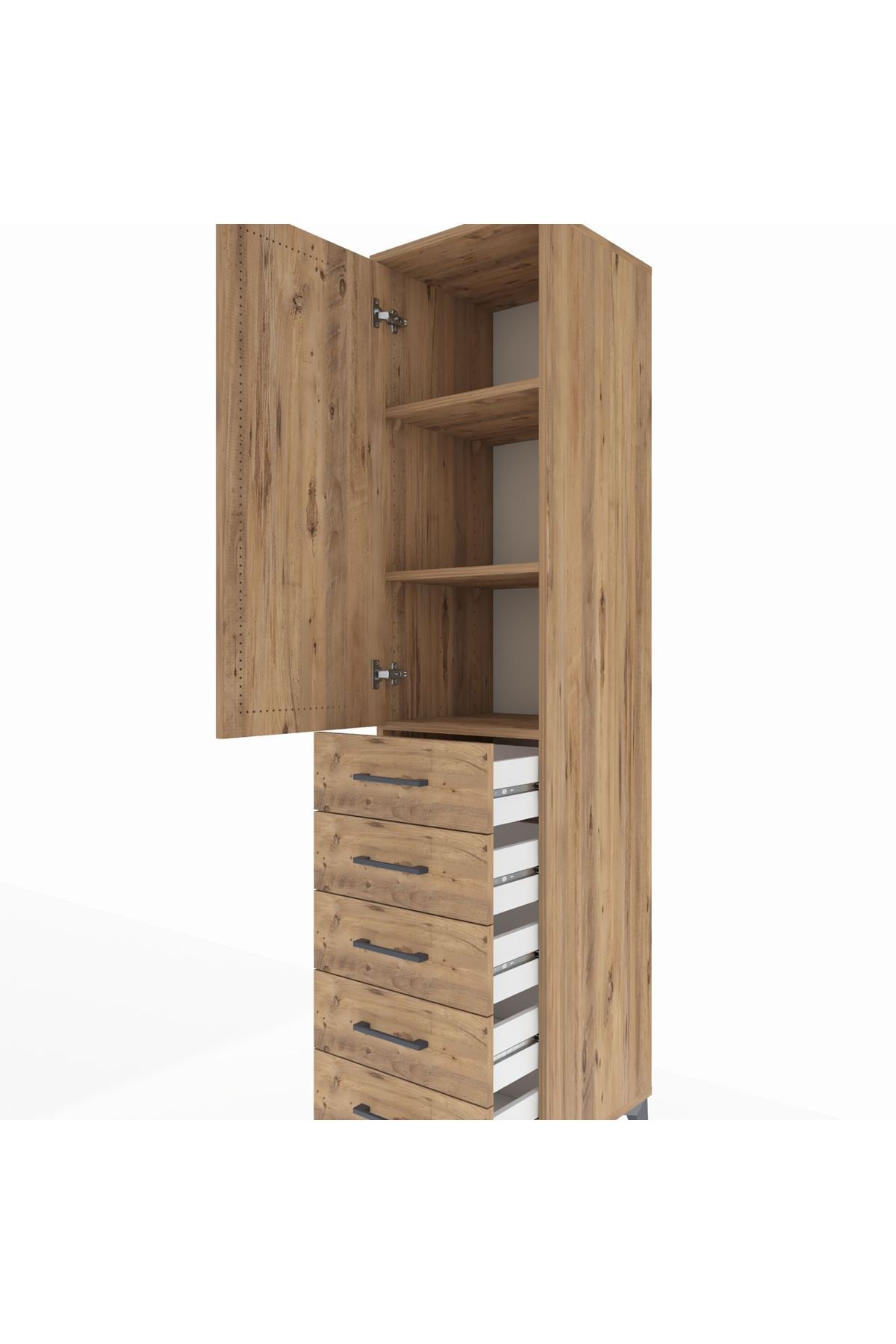 Hyperion Dolap 3 Raflı 5 Çekmeceli Tek Kapaklı 44x44x195 Çam-Çam