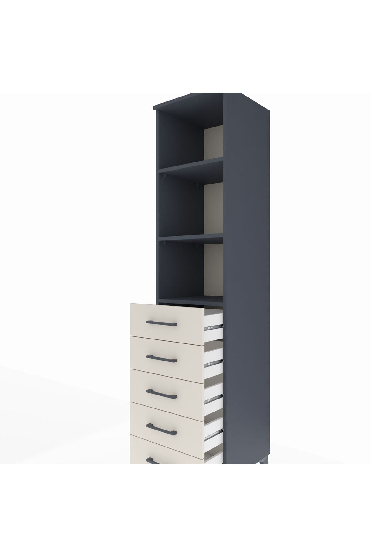 Hyperion Dolap 3 Raflı 5 Çekmeceli 44x44x195 Antrasit-Aytaşı