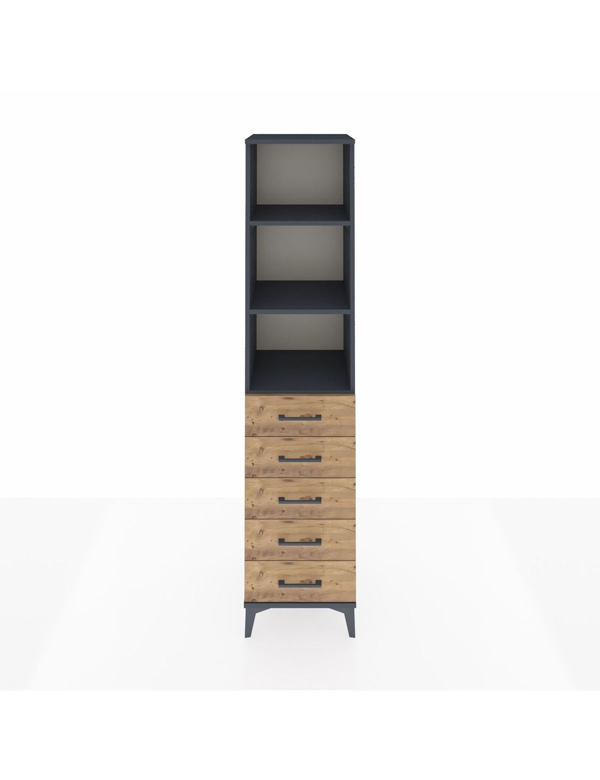 Hyperion Dolap 3 Raflı 5 Çekmeceli 44x44x195 Antrasit-Çam