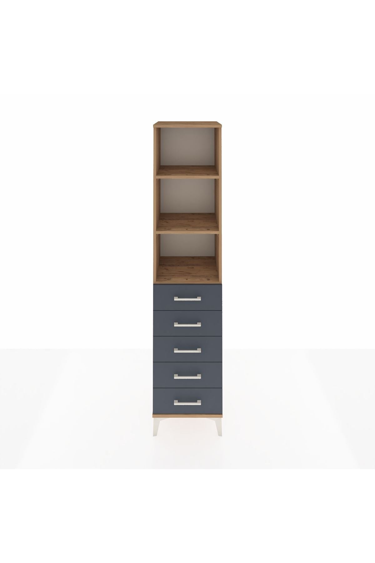 Hyperion Dolap 3 Raflı 5 Çekmeceli 44x44x195 Çam-Antrasit