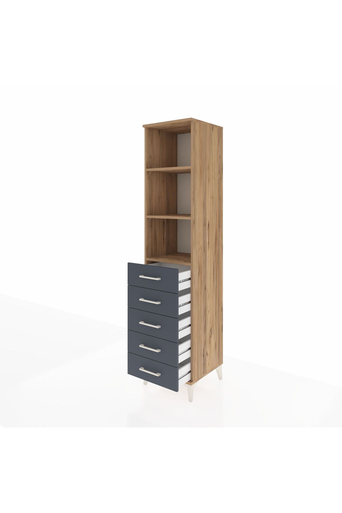 Hyperion Dolap 3 Raflı 5 Çekmeceli 44x44x195 Çam-Antrasit