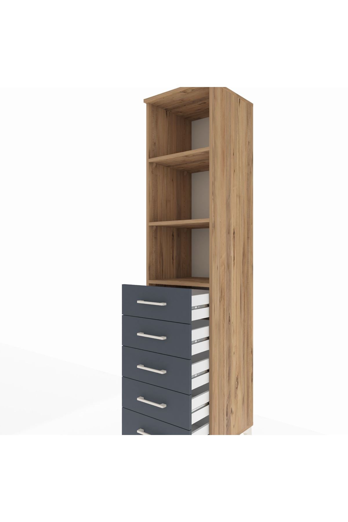 Hyperion Dolap 3 Raflı 5 Çekmeceli 44x44x195 Çam-Antrasit