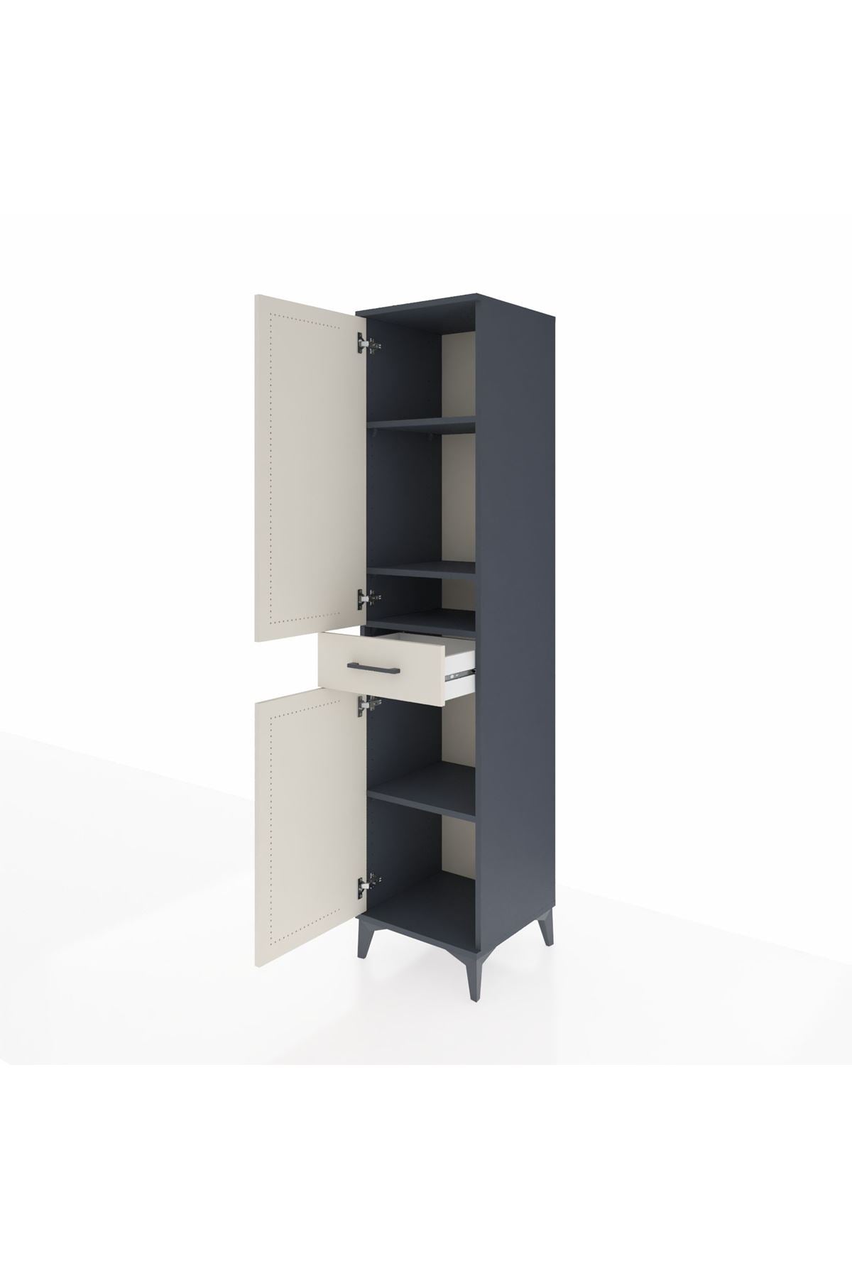 Hyperion Dolap 4 Raflı Tek Çekmeceli 2 Kapaklı 44x44x195 Antrasit-Aytaşı