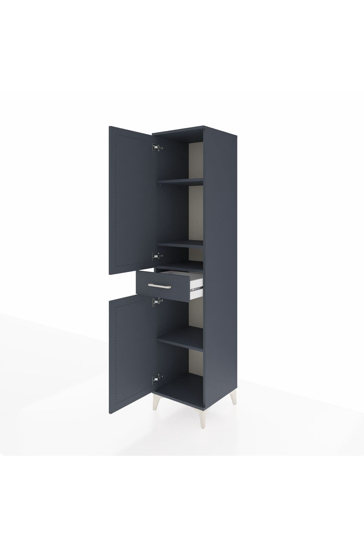 Hyperion Dolap 4 Raflı Tek Çekmeceli 2 Kapaklı 44x44x195 Antrasit-Antrasit