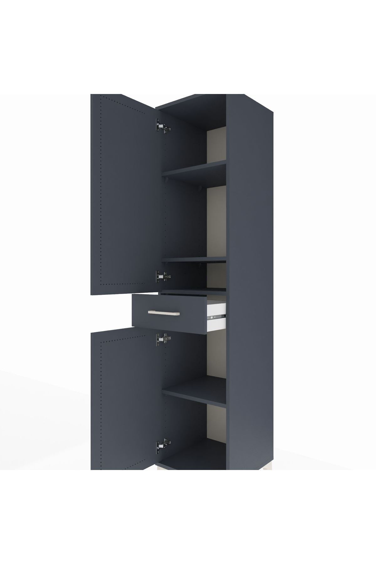 Hyperion Dolap 4 Raflı Tek Çekmeceli 2 Kapaklı 44x44x195 Antrasit-Antrasit