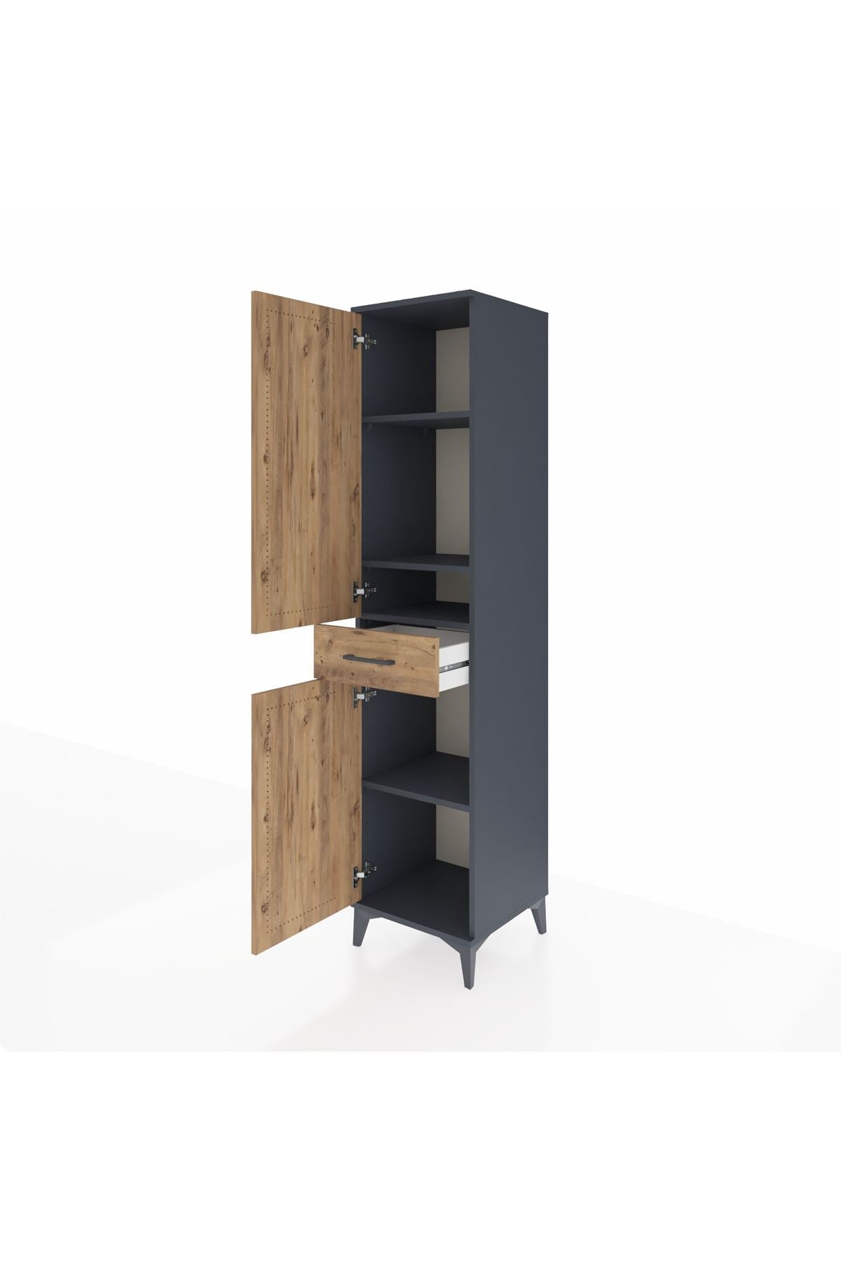 Hyperion Dolap 4 Raflı Tek Çekmeceli 2 Kapaklı 44x44x195 Antrasit-Çam