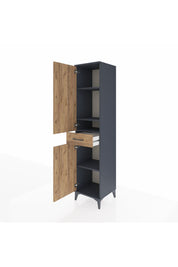 Hyperion Dolap 4 Raflı Tek Çekmeceli 2 Kapaklı 44x44x195 Antrasit-Çam