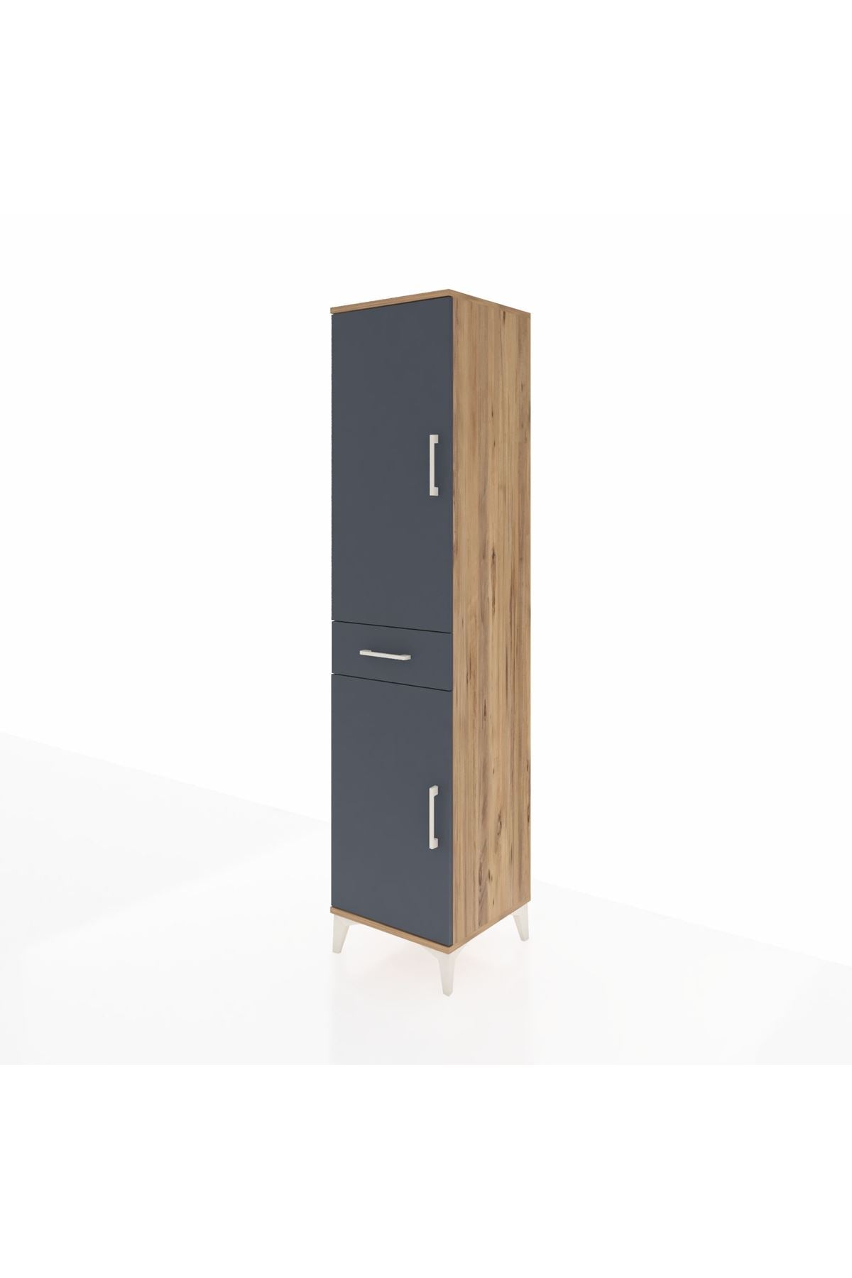 Hyperion Dolap 4 Raflı Tek Çekmeceli 2 Kapaklı 44x44x195 Çam-Antrasit