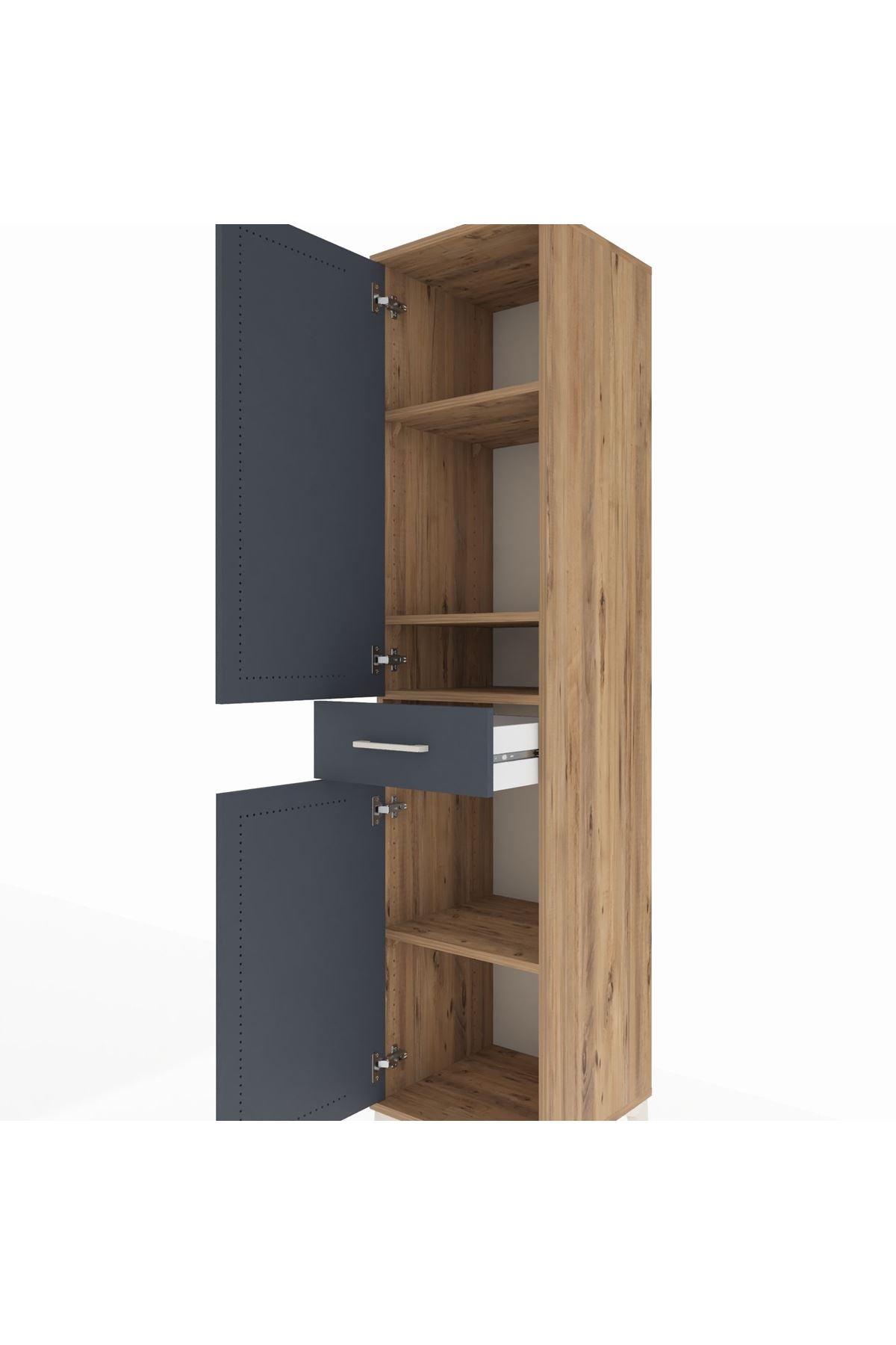 Hyperion Dolap 4 Raflı Tek Çekmeceli 2 Kapaklı 44x44x195 Çam-Antrasit