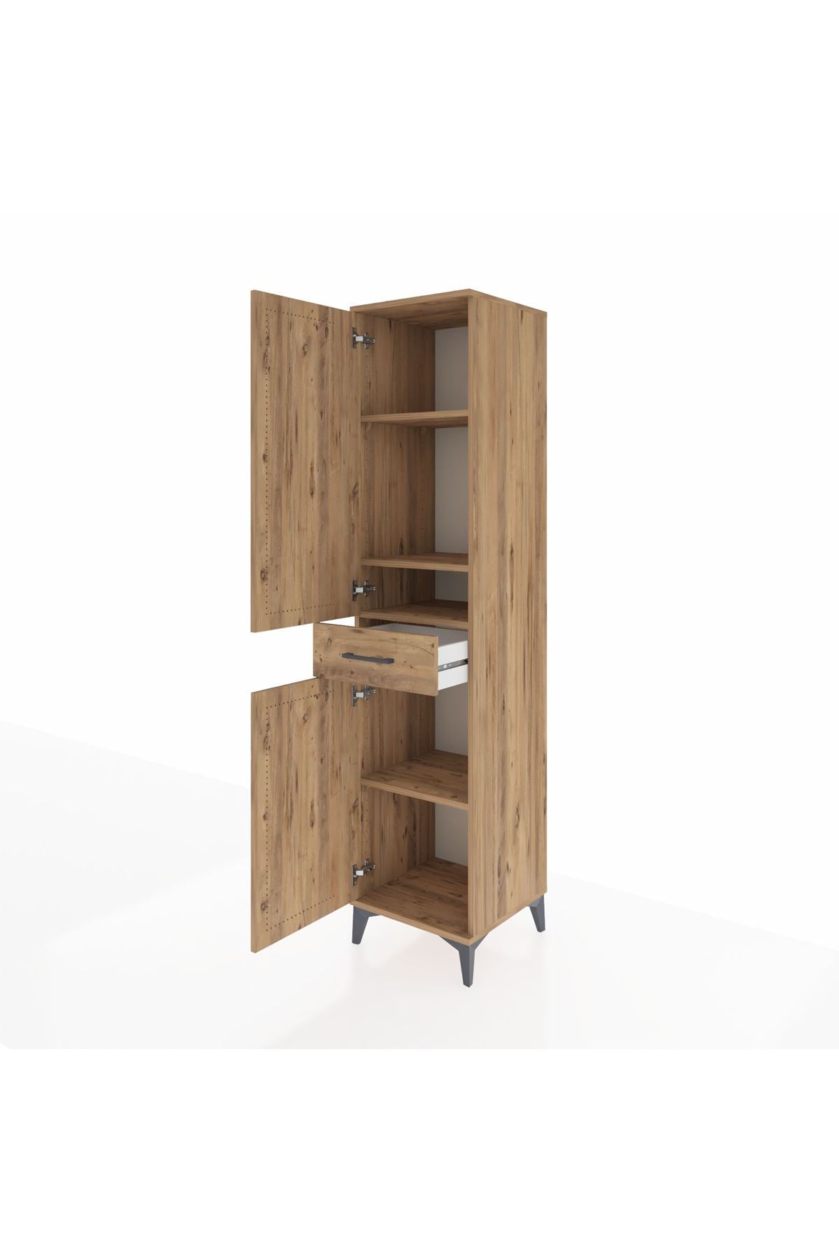 Hyperion Dolap 4 Raflı Tek Çekmeceli 2 Kapaklı 44x44x195 Çam-Çam