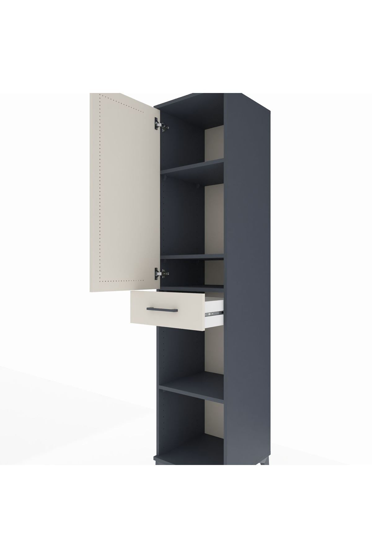 Hyperion Dolap 4 Raflı Tek Çekmeceli Tek Kapaklı 44x44x195 Antrasit-Aytaşı