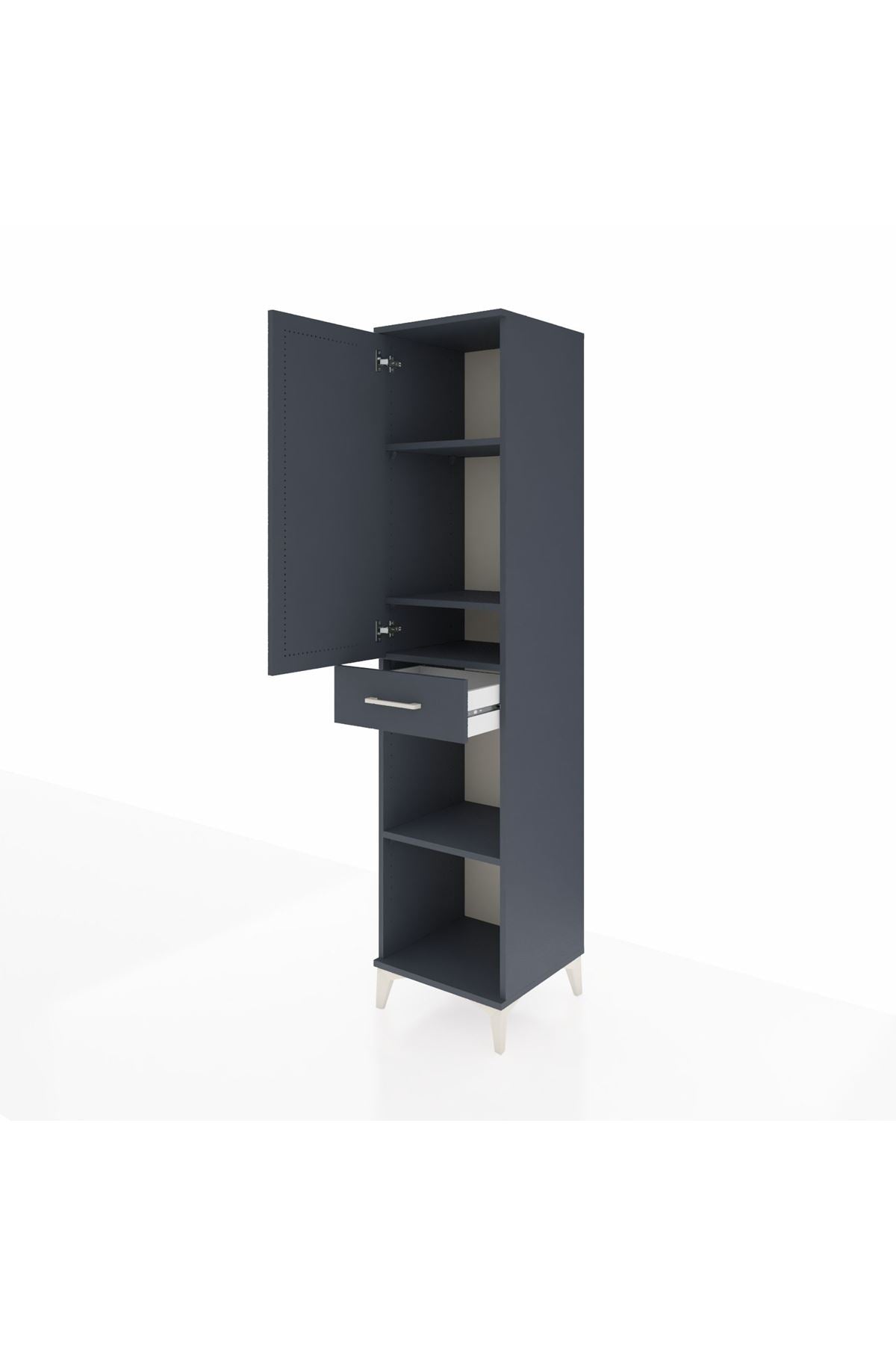 Hyperion Dolap 4 Raflı Tek Çekmeceli Tek Kapaklı 44x44x195 Antrasit-Antrasit