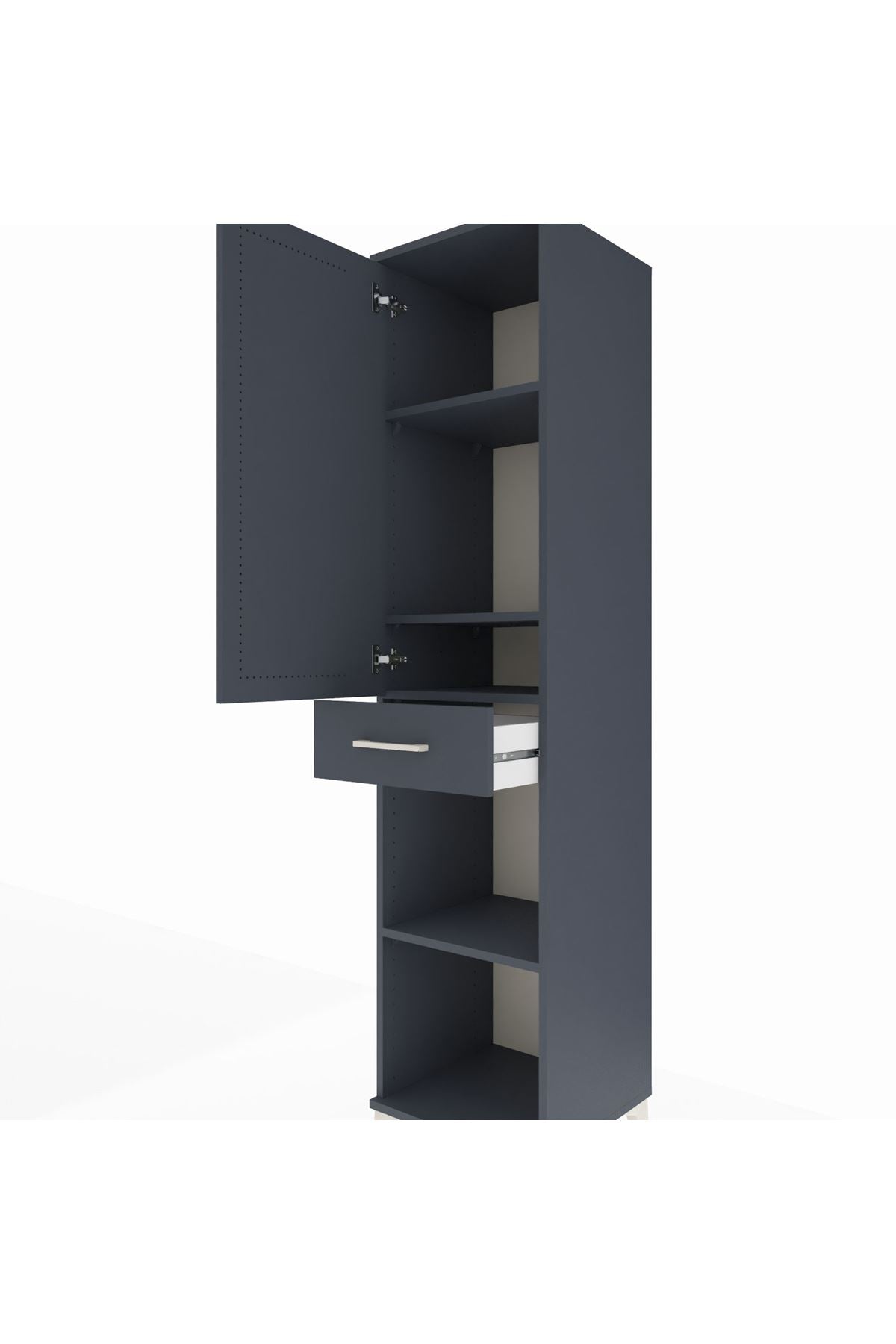 Hyperion Dolap 4 Raflı Tek Çekmeceli Tek Kapaklı 44x44x195 Antrasit-Antrasit