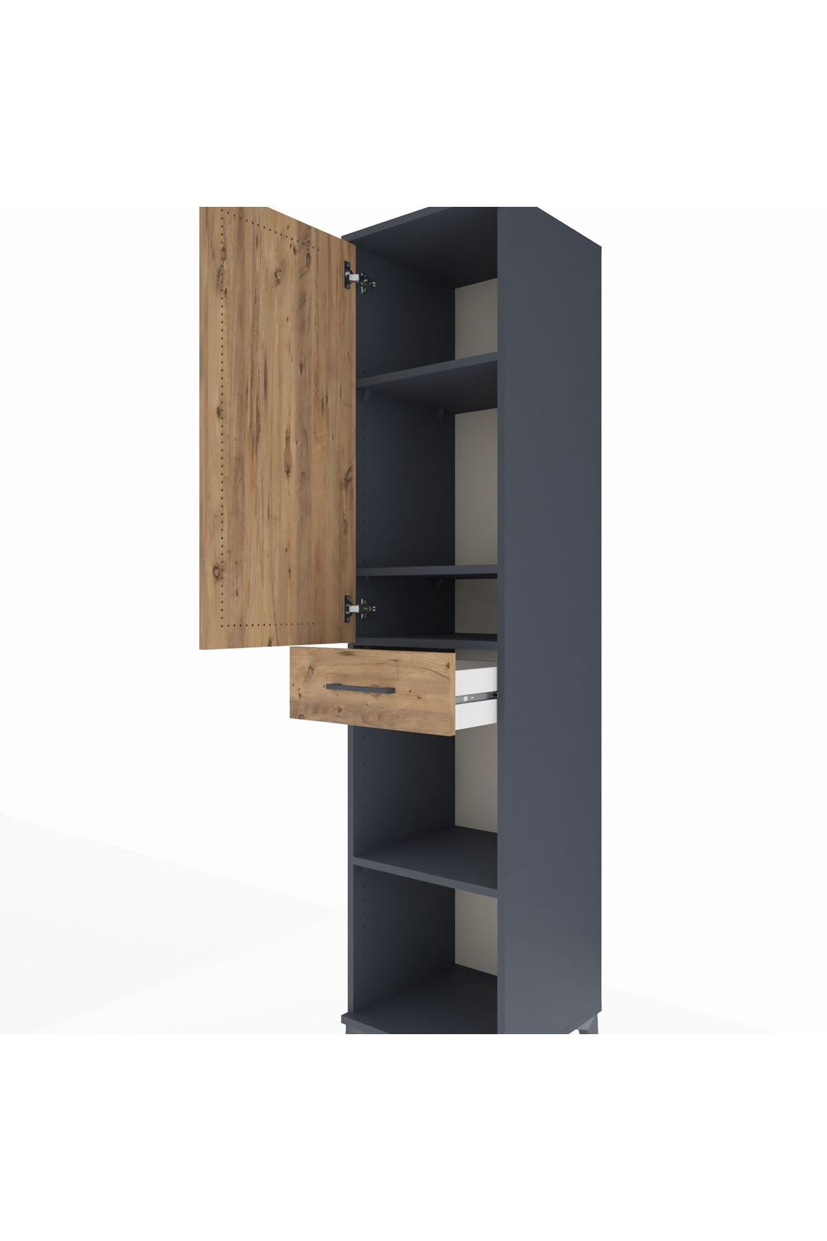 Hyperion Dolap 4 Raflı Tek Çekmeceli Tek Kapaklı 44x44x195 Antrasit-Çam