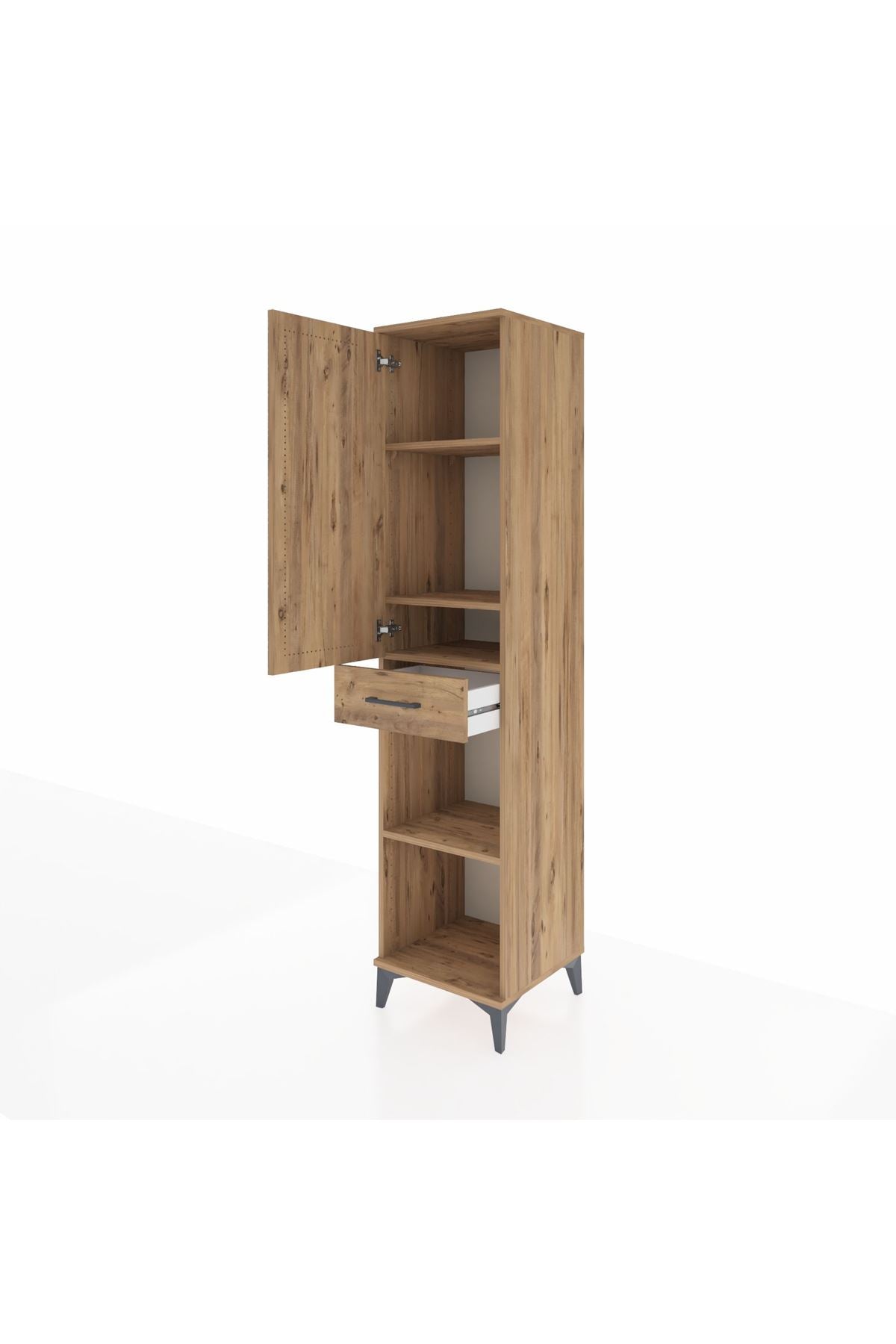 Hyperion Dolap 4 Raflı Tek Çekmeceli Tek Kapaklı 44x44x195 Çam-Çam