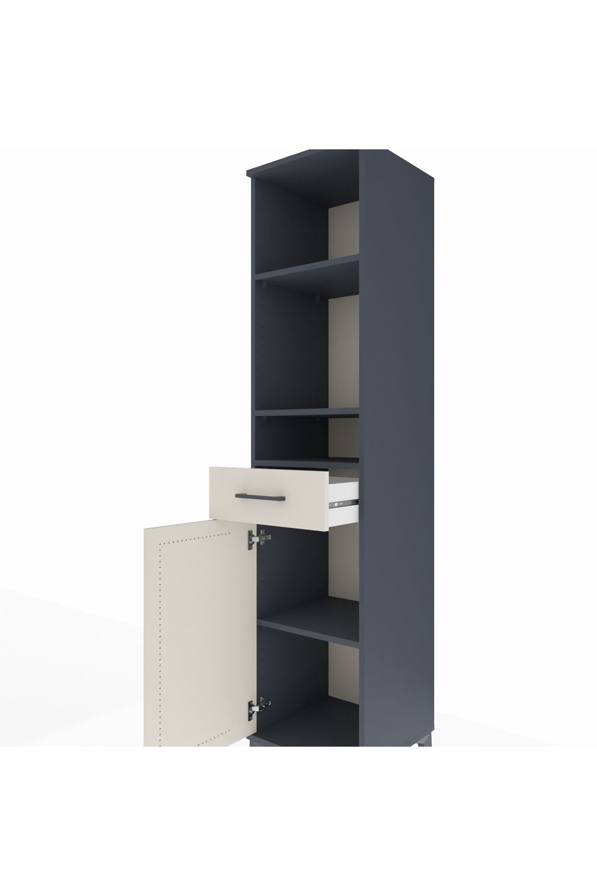 Hyperion Dolap 4 Raflı Tek Çekmeceli Tek Kapaklı 44x44x195 Antrasit-Aytaşı