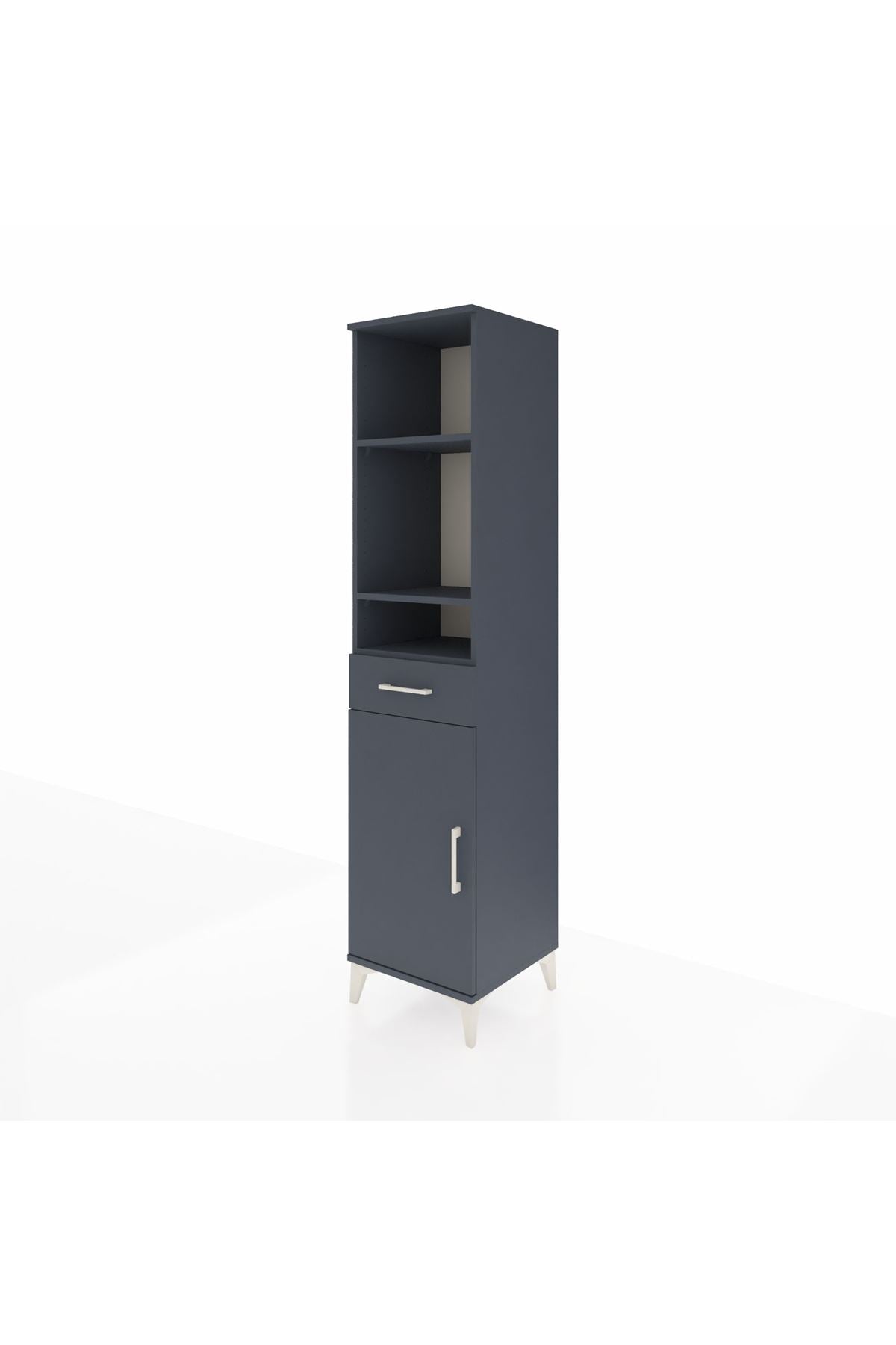 Hyperion Dolap 4 Raflı Tek Çekmeceli Tek Kapaklı 44x44x195 Antrasit-Antrasit