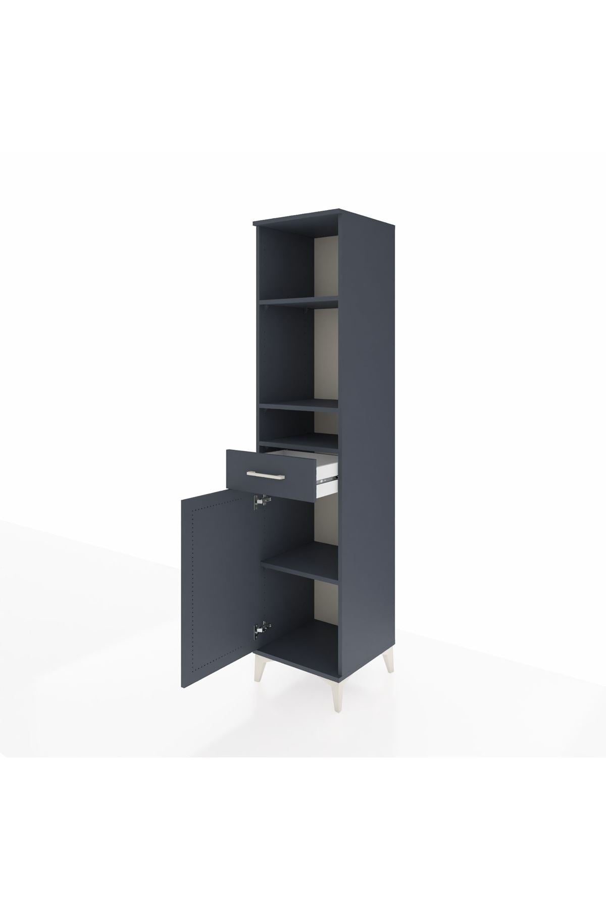 Hyperion Dolap 4 Raflı Tek Çekmeceli Tek Kapaklı 44x44x195 Antrasit-Antrasit