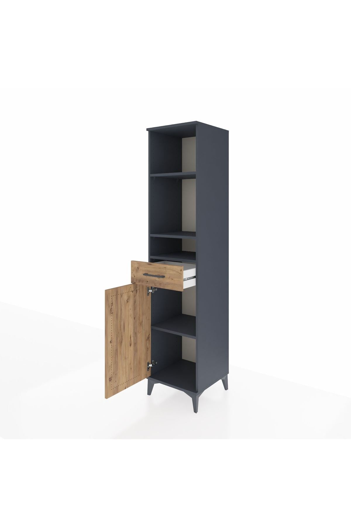 Hyperion Dolap 4 Raflı Tek Çekmeceli Tek Kapaklı 44x44x195 Antrasit-Çam