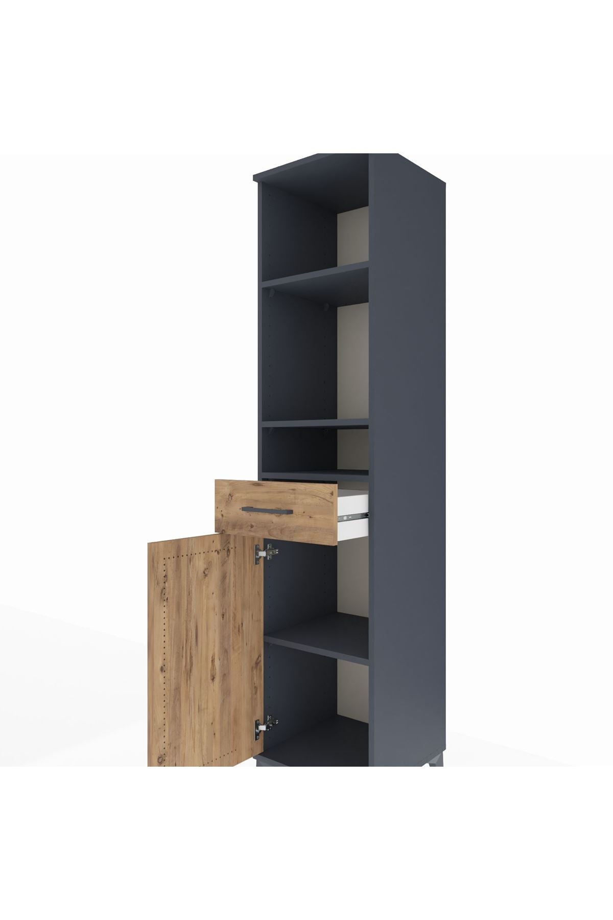 Hyperion Dolap 4 Raflı Tek Çekmeceli Tek Kapaklı 44x44x195 Antrasit-Çam