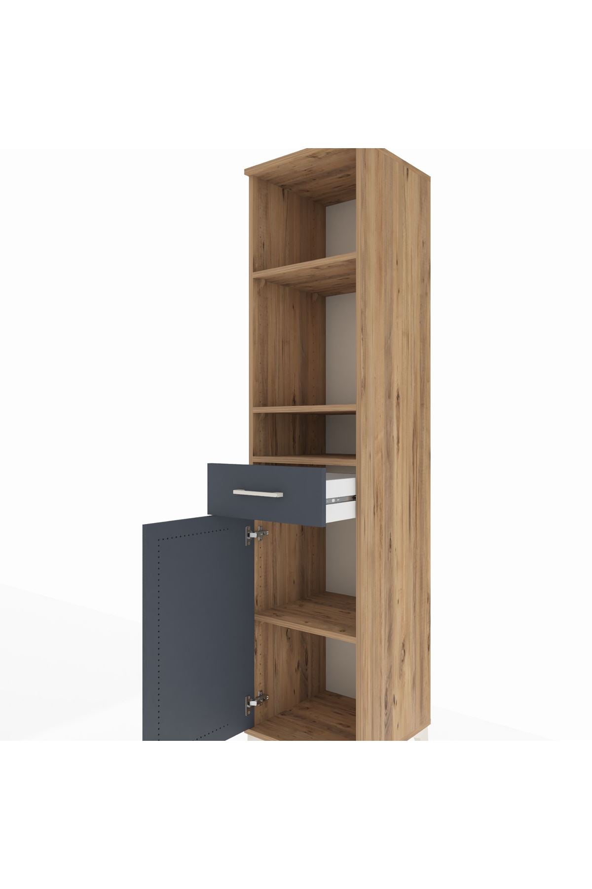 Hyperion Dolap 4 Raflı Tek Çekmeceli Tek Kapaklı 44x44x195 Çam-Antrasit