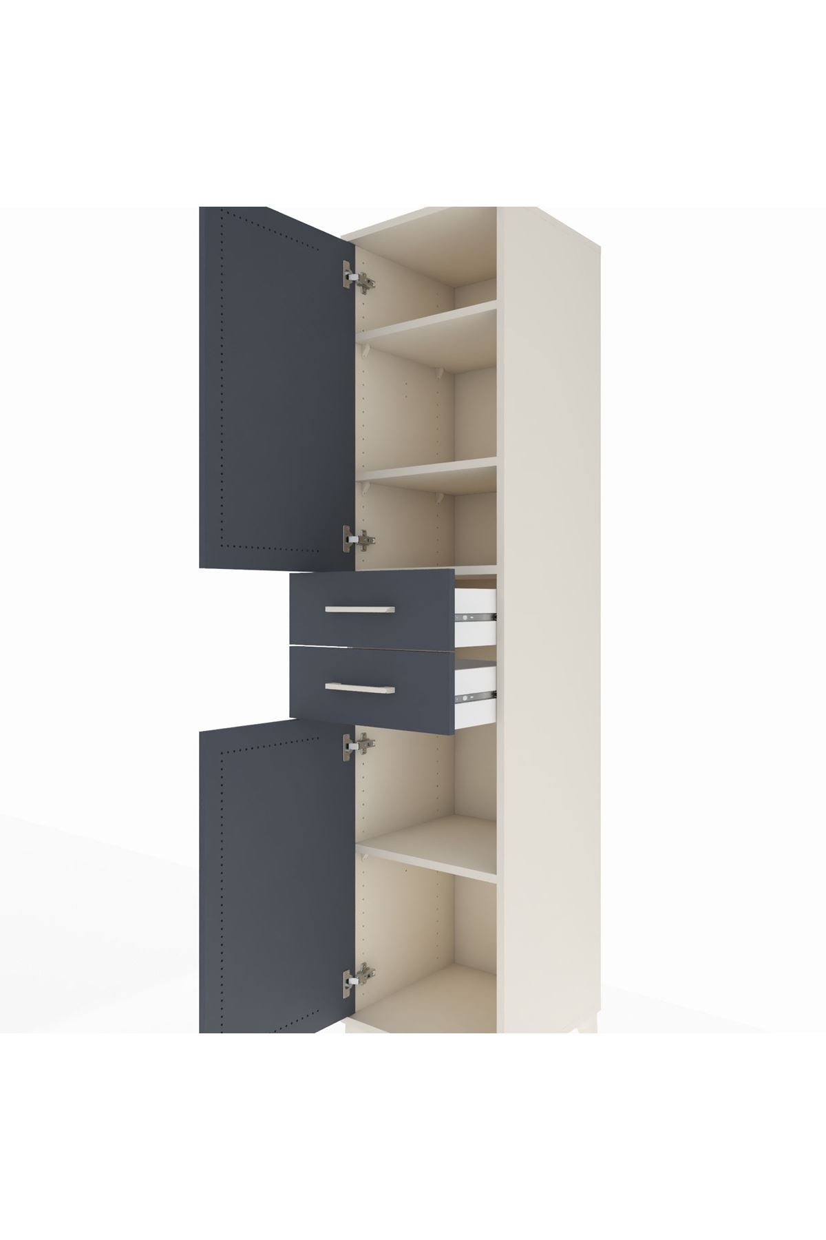 Hyperion Dolap 4 Raflı 2 Çekmeceli Tek Kapaklı 44x44x195 Aytaşı-Antrasit