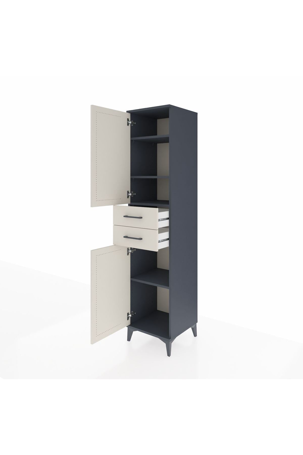 Hyperion Dolap 4 Raflı 2 Çekmeceli Tek Kapaklı 44x44x195 Antrasit-Aytaşı