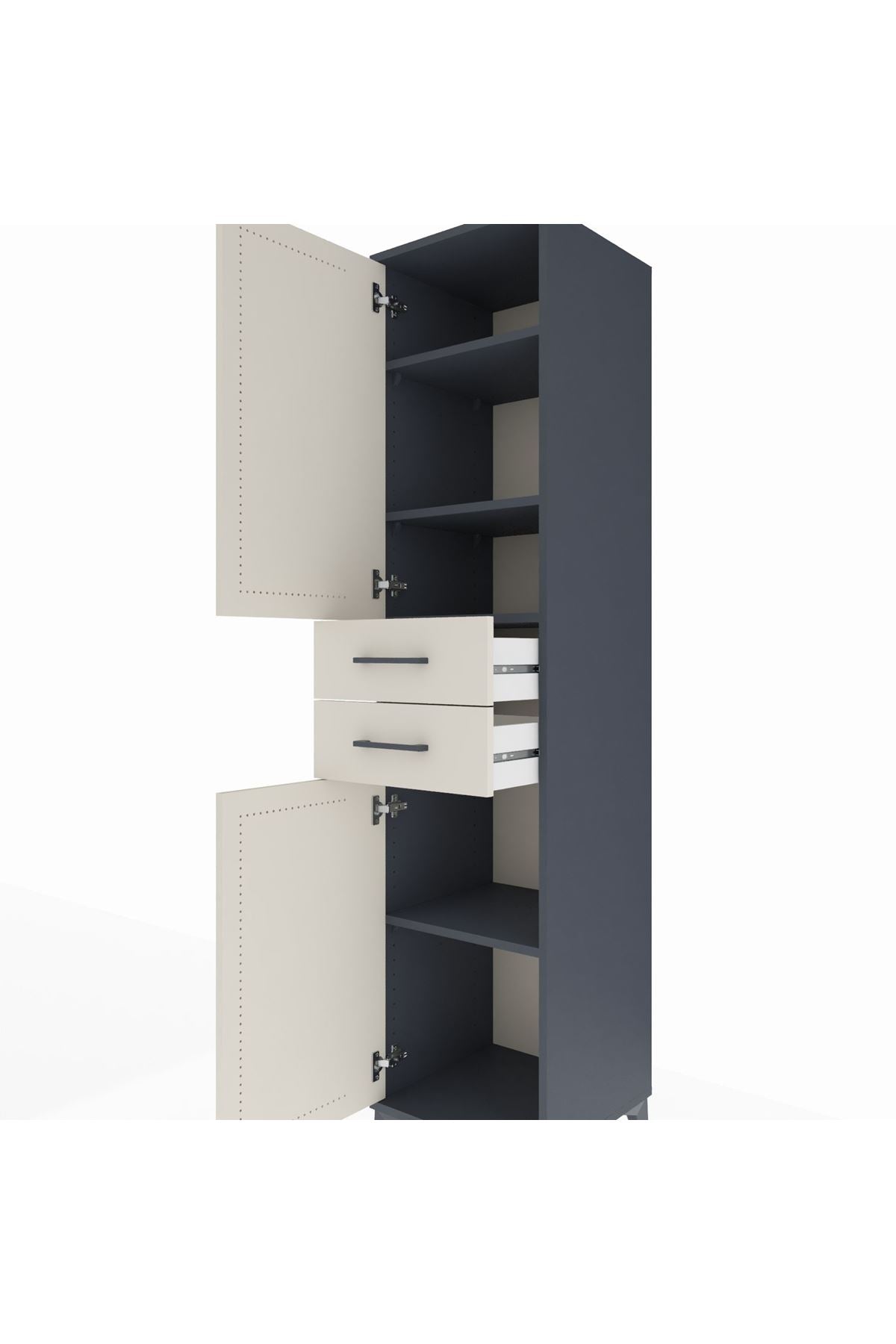 Hyperion Dolap 4 Raflı 2 Çekmeceli Tek Kapaklı 44x44x195 Antrasit-Aytaşı