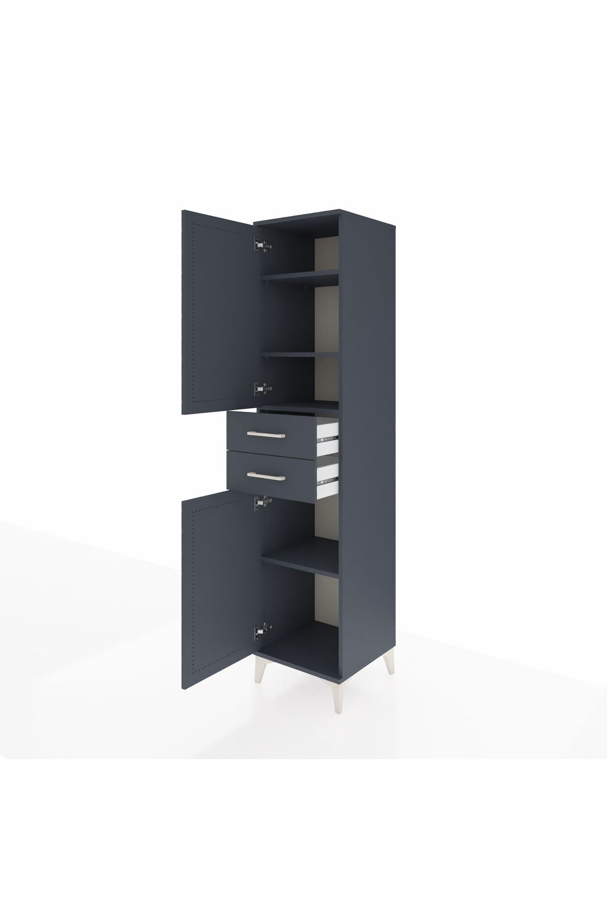 Hyperion Dolap 4 Raflı 2 Çekmeceli Tek Kapaklı 44x44x195 Antrasit-Antrasit