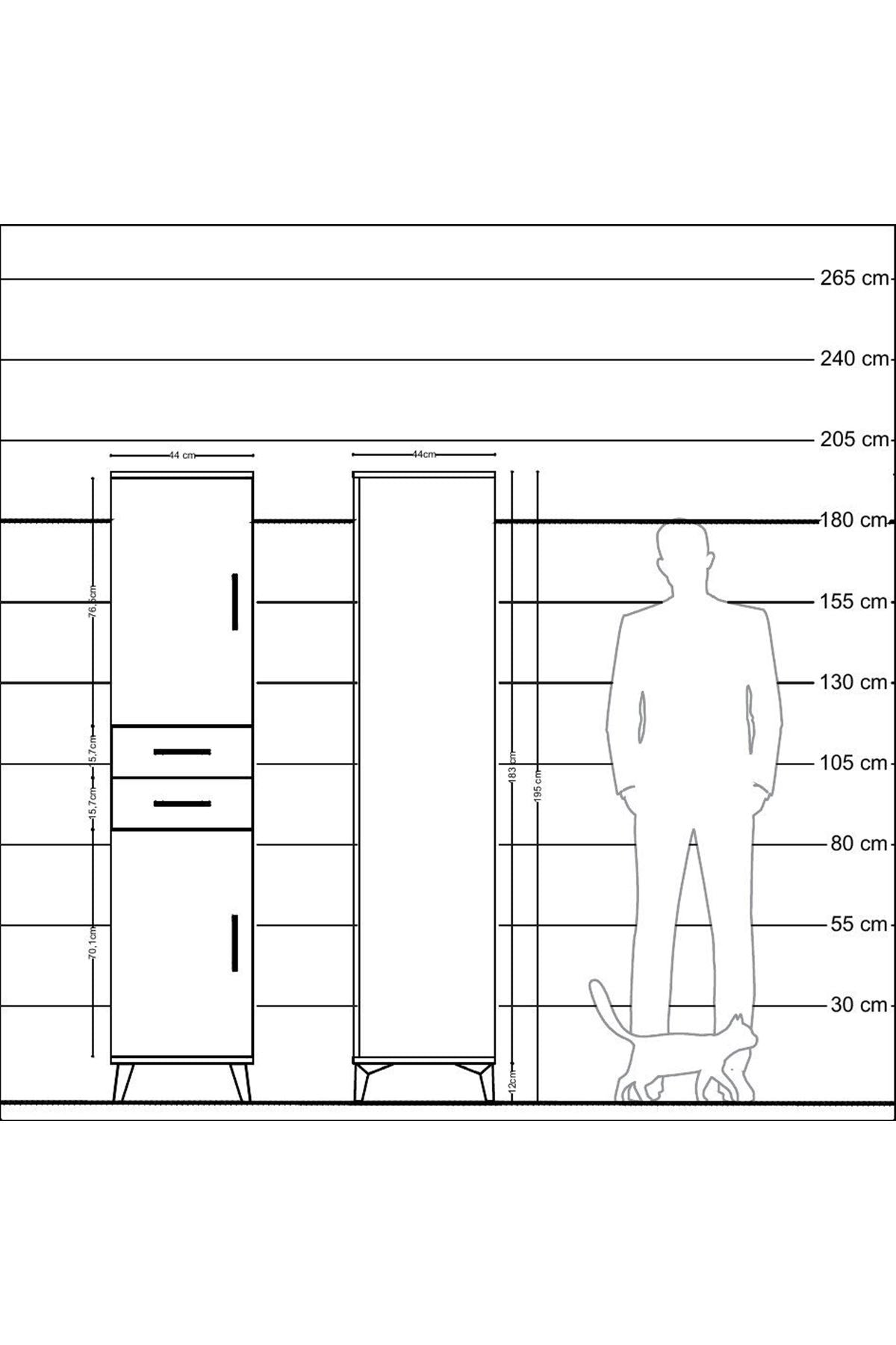 Hyperion Dolap 4 Raflı 2 Çekmeceli Tek Kapaklı 44x44x195 Antrasit-Antrasit