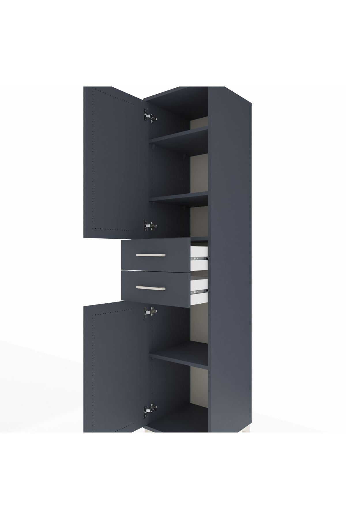 Hyperion Dolap 4 Raflı 2 Çekmeceli Tek Kapaklı 44x44x195 Antrasit-Antrasit