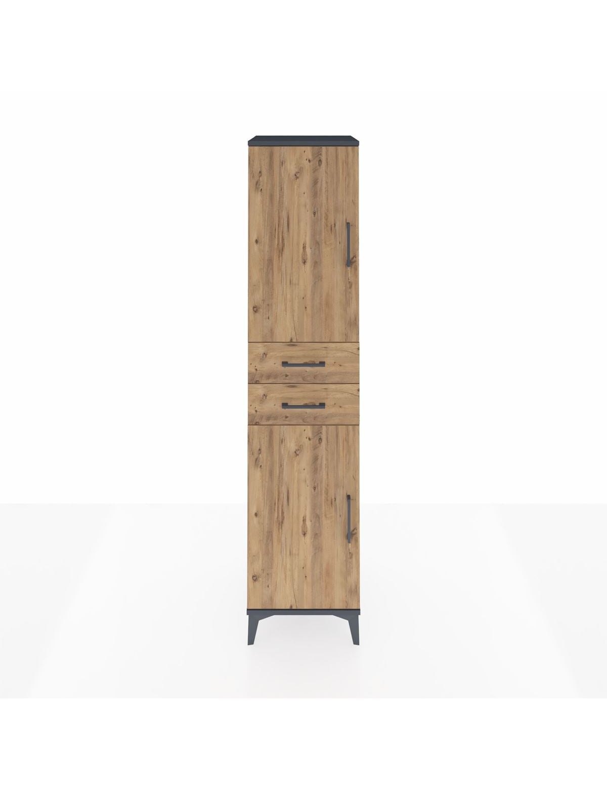 Hyperion Dolap 4 Raflı 2 Çekmeceli Tek Kapaklı 44x44x195 Antrasit-Çam