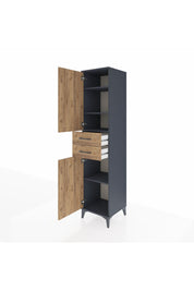 Hyperion Dolap 4 Raflı 2 Çekmeceli Tek Kapaklı 44x44x195 Antrasit-Çam