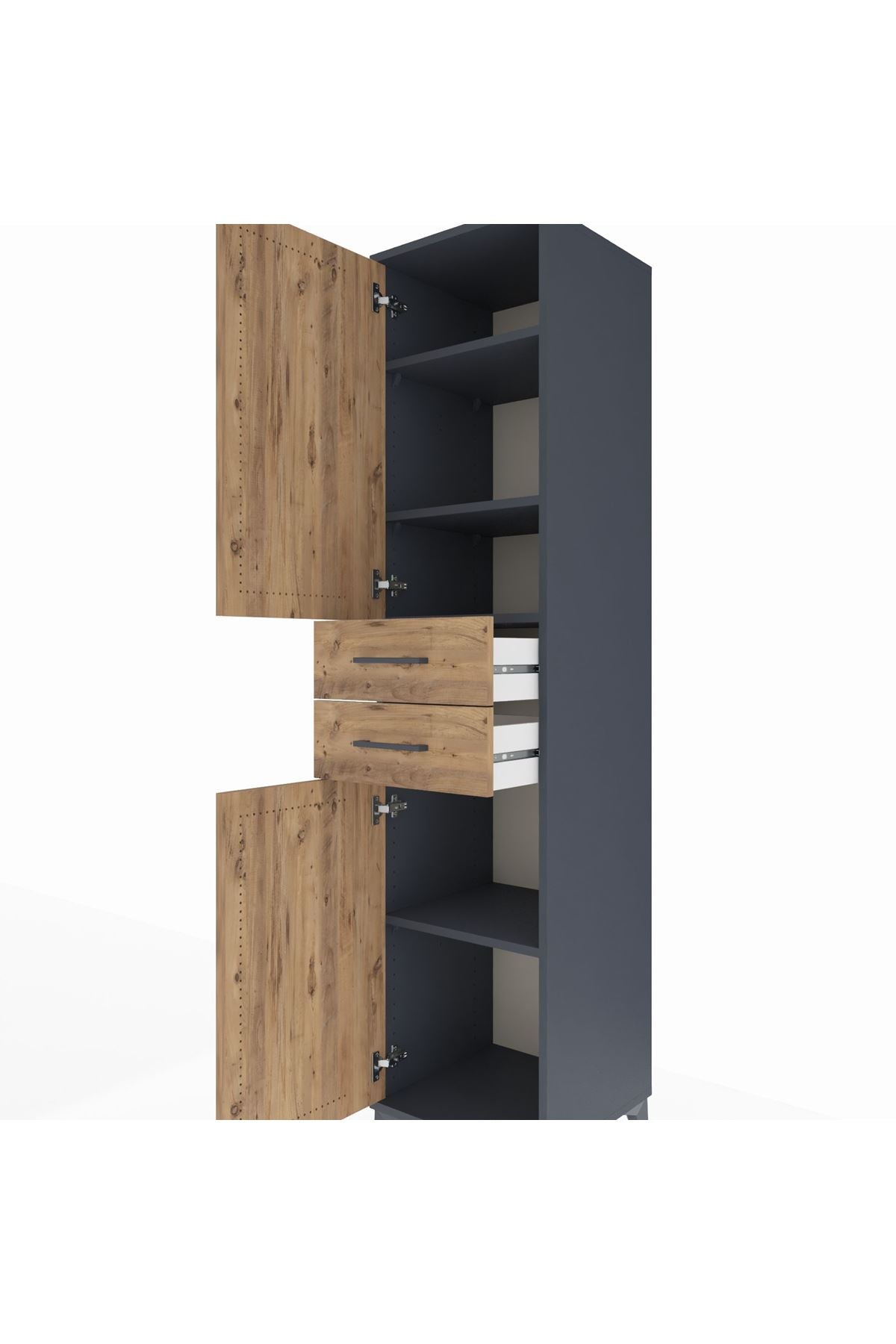 Hyperion Dolap 4 Raflı 2 Çekmeceli Tek Kapaklı 44x44x195 Antrasit-Çam