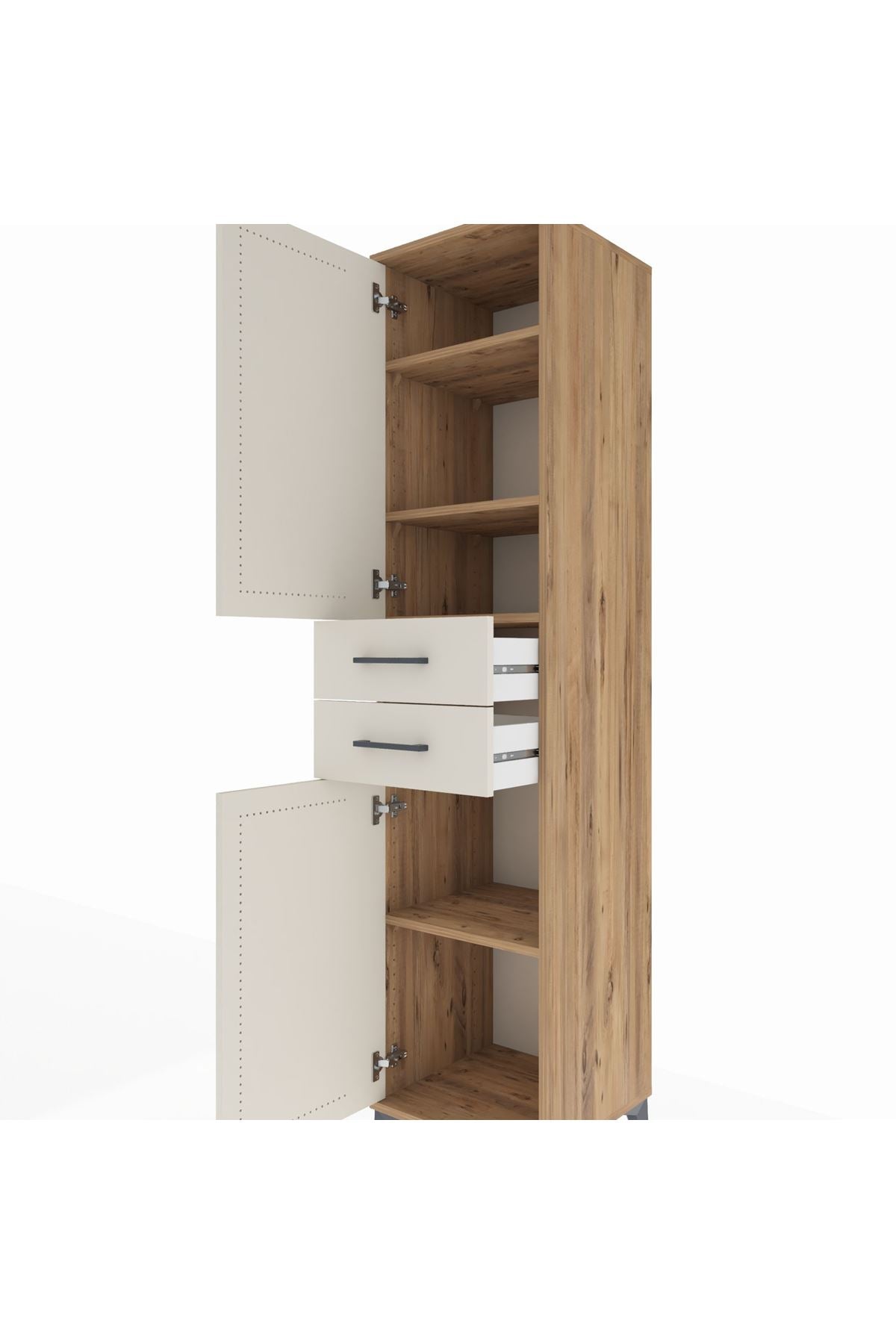 Hyperion Dolap 4 Raflı 2 Çekmeceli Tek Kapaklı 44x44x195 Çam-Aytaşı