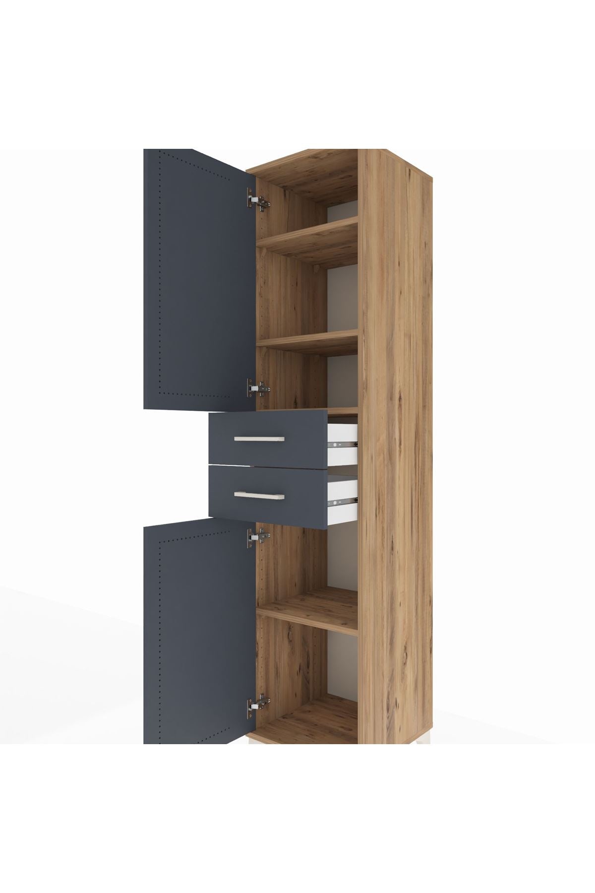 Hyperion Dolap 4 Raflı 2 Çekmeceli Tek Kapaklı 44x44x195 Çam-Antrasit