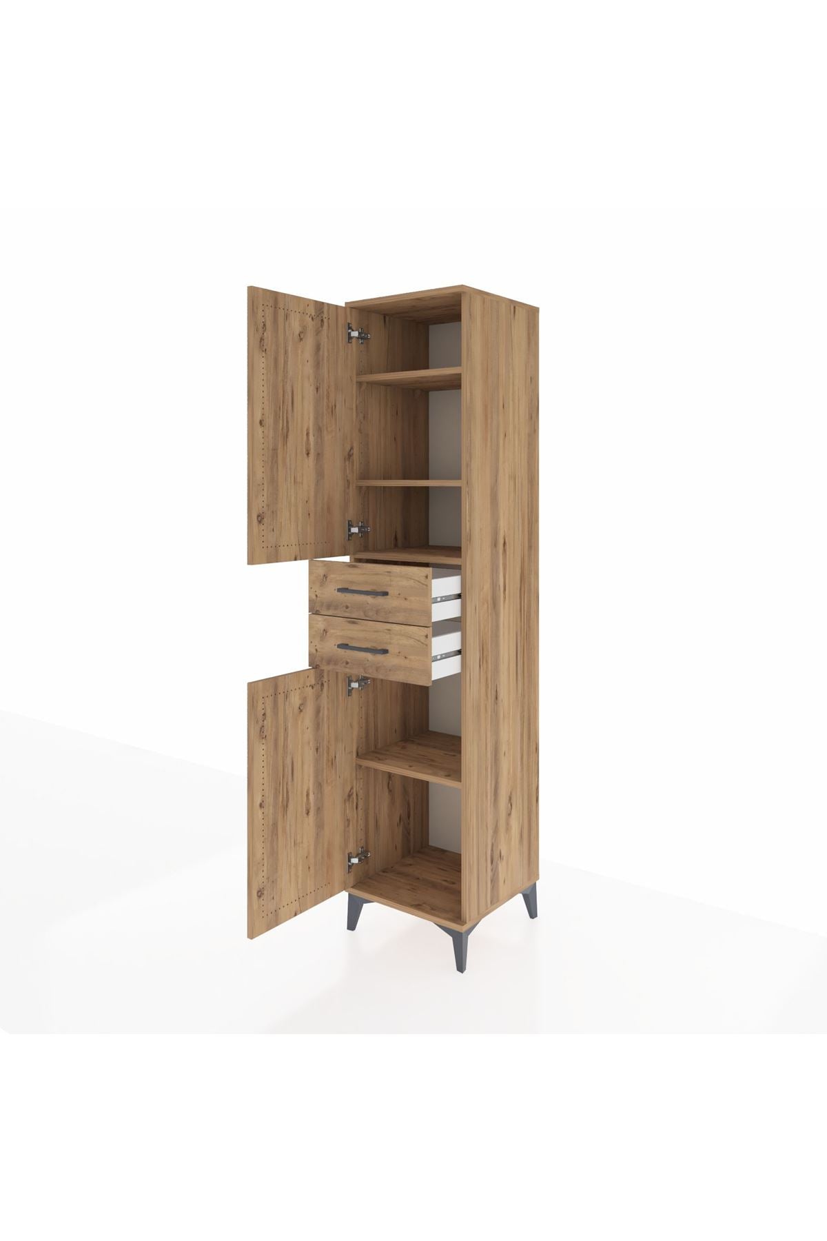 Hyperion Dolap 4 Raflı 2 Çekmeceli Tek Kapaklı 44x44x195 Çam-Çam