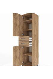 Hyperion Dolap 4 Raflı 2 Çekmeceli Tek Kapaklı 44x44x195 Çam-Çam