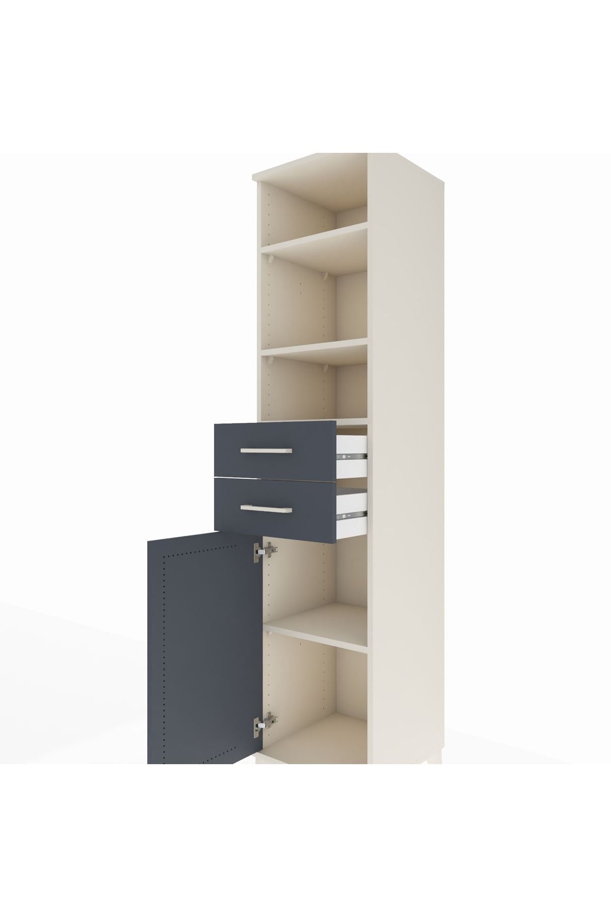 Hyperion Dolap 4 Raflı 2 Çekmeceli Tek Kapaklı 44x44x195 Aytaşı-Antrasit